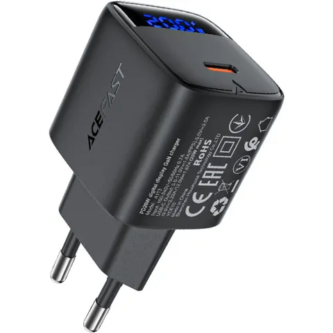 Зарядний пристрій 1xUSB-C 20W Gan A113 Fast Charger with digital display black Acefast