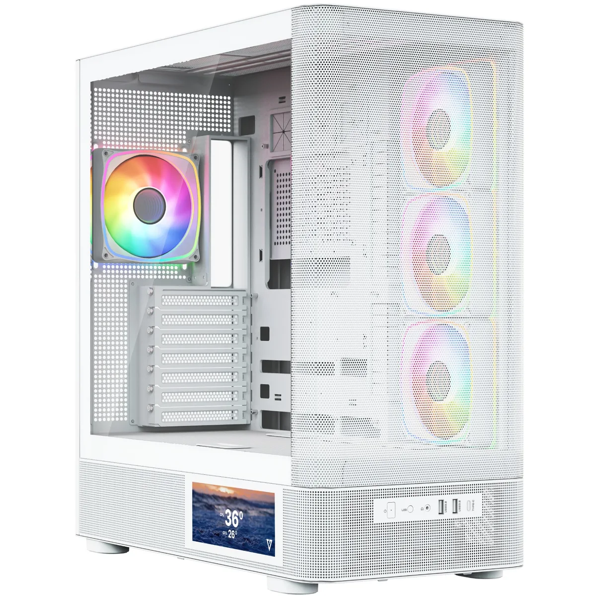 Корпус Modecom VOLCANO AQ400 ARGB MIDI SIDE LCD 6,2”, 4x120mm fans WHITE без БЖ ATX
