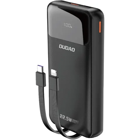 УМБ Dudao 20000mAh K15 Pro 22,5W PD USB-A,USB-C In/Out,with built-in USB-C/Lightning cables Black
