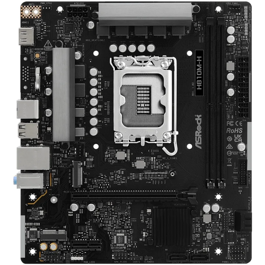 AsRock H810M-H (1851/H810, 2*DDR5, PCIex16, HDMI, 4xSATA, M.2, Glan, 7.1ch, mATX)