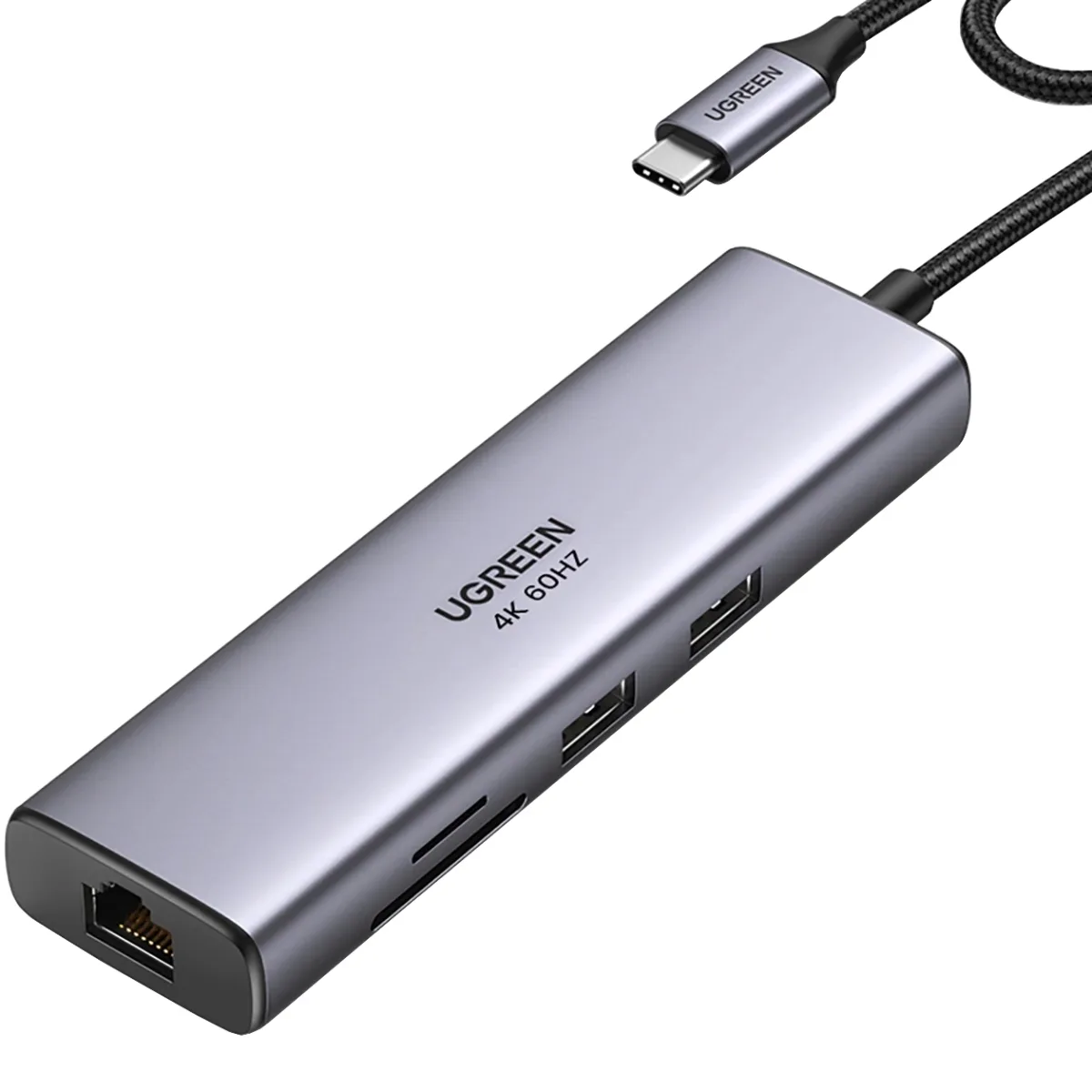 Док-станція USB3.1 Type-C --> HDMI 4K60Hz/USB 3.0x2/RJ45/SD/TF/PD 100W Ugreen CM512 Сіра