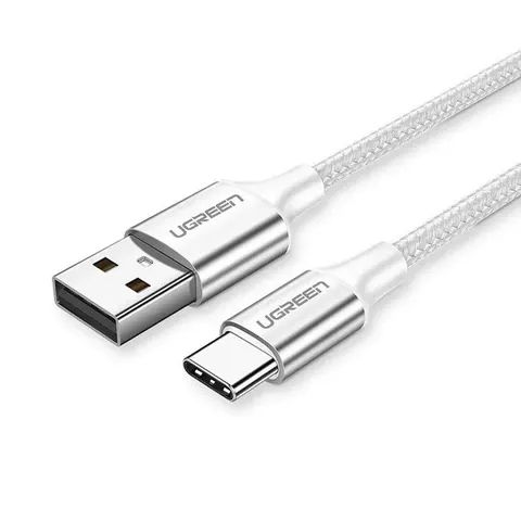 Кабель USB 2.0 AM-Type-C M, 2 м, 60W Nickel Plating Aluminum Braid Білий, US288 UGREEN