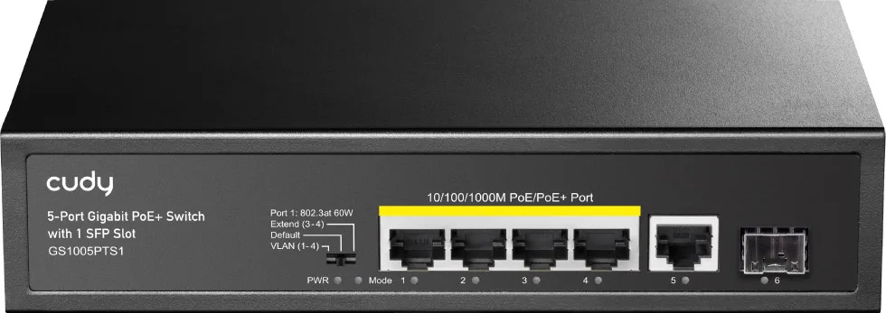 Комутатор Cudy GS1005PTS1, 5 порт Gigabit PoE+ Switch with 1 SFP Port 120W