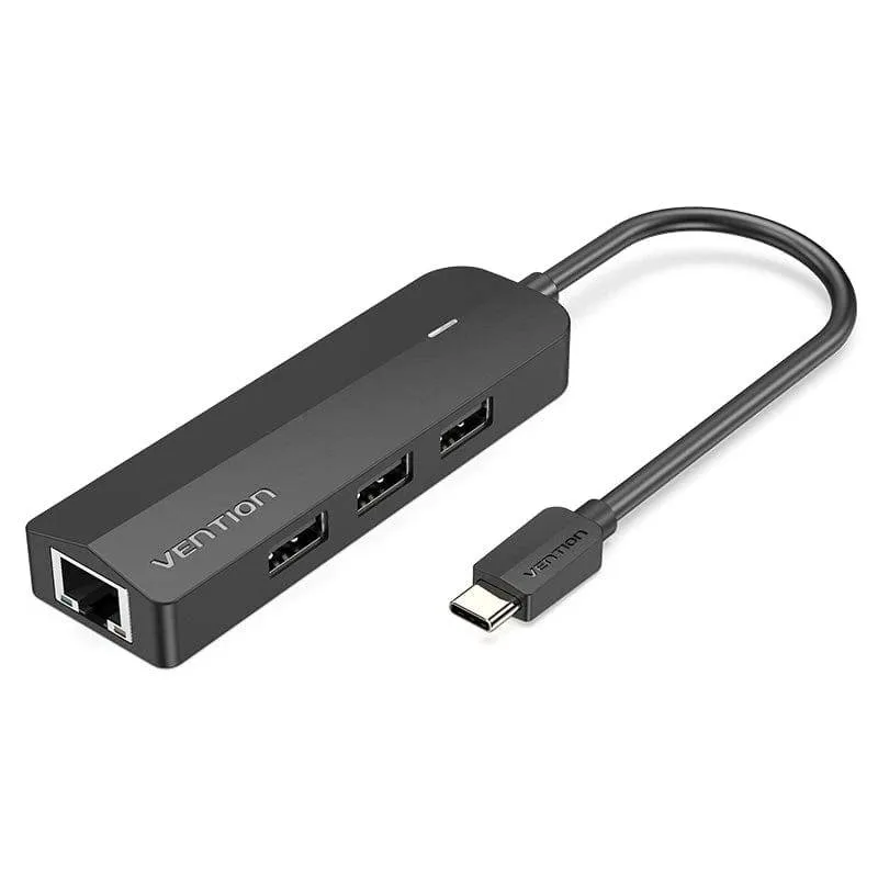 Док станція USB3.1 Type-C --> USBx3, 2.0/RJ45/MicroUSB 10W 100Mb Ethernet Black Vention