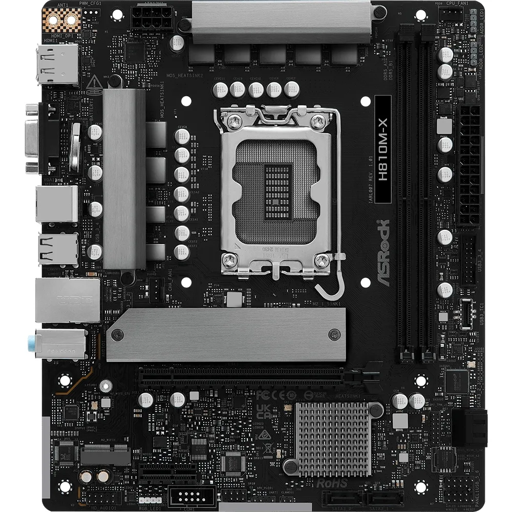 AsRock H810M-X (1851/H810, 2*DDR5, PCIex16, HDMI/DP/VGA, 4xSATA, M.2, 2.5Glan, 7.1ch, mATX)