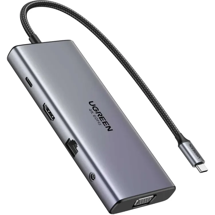 Док-станція USB3.2 Type-C --> HDMI 4K60Hz/1xUSB-A3.2/1xUSB-A3.1/2xUSB-C3.2/VGA/RJ45/SD/TF+3.5mmCM639