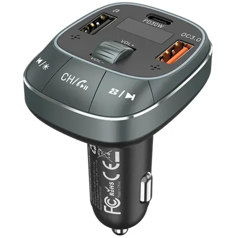 Автомобільний FM-трансміттер Vention PD 54W 3-Port USB (C+A+A) LED/USB Flash/Bluetooth, вольтметр