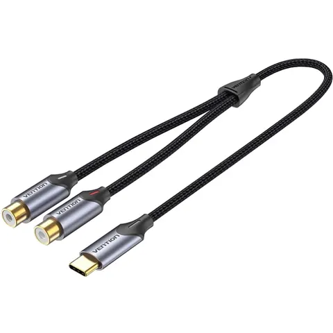 Перехідник Audio Type-C М -> 2RCA F 0,5м чорний Vention