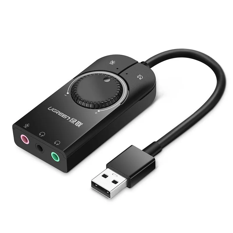 Звукова карта USB AUX jack, 2*TRS (Mic + Ear) SSS1629 Ugreen Чорна CM129