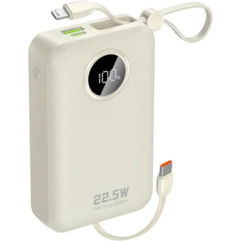 УМБ Dudao 20000mAh K14+ 22,5W PD,QC USB-A,USB-C In/Out,with built-in USB-C/Lightning cables White