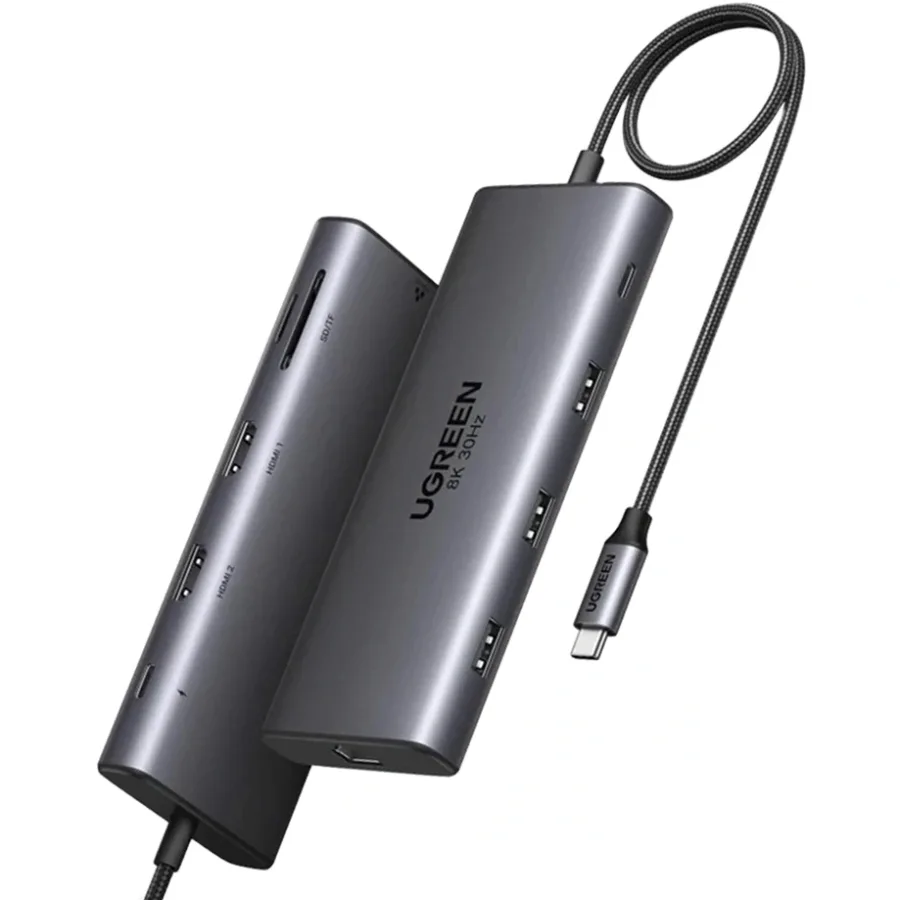 Док-станція USB3.2 Type-C --> HDMIx2,8K30Hz/4K60Hz/3xUSB-A/2xUSB-C 3.2/ RJ45/SD/TF/PD 100W CM639
