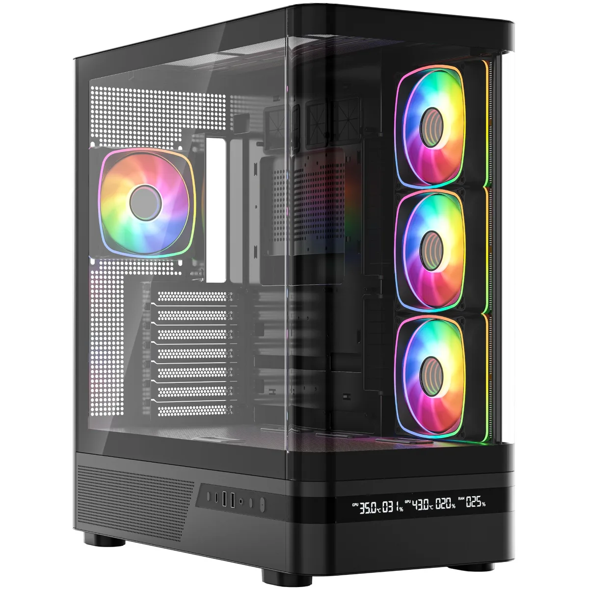 Корпус Modecom VOLCANO AQ200 ARGB MIDI FRONT LCD, 4x120mm fans BLACK без БЖ ATX