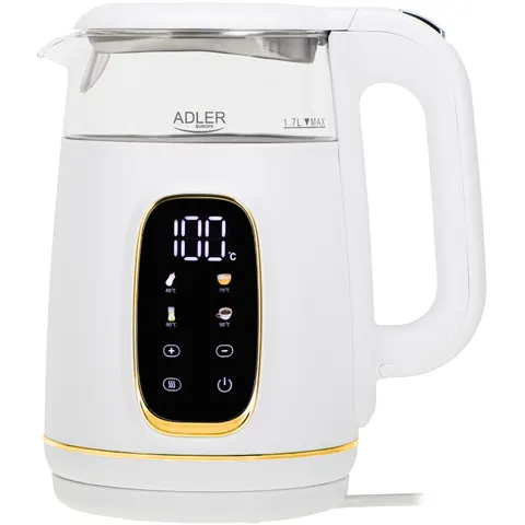 Електрочайник Adler AD 1305 white gold 1850-2200Вт/ 1.7л/ скло/ встановлення температури/