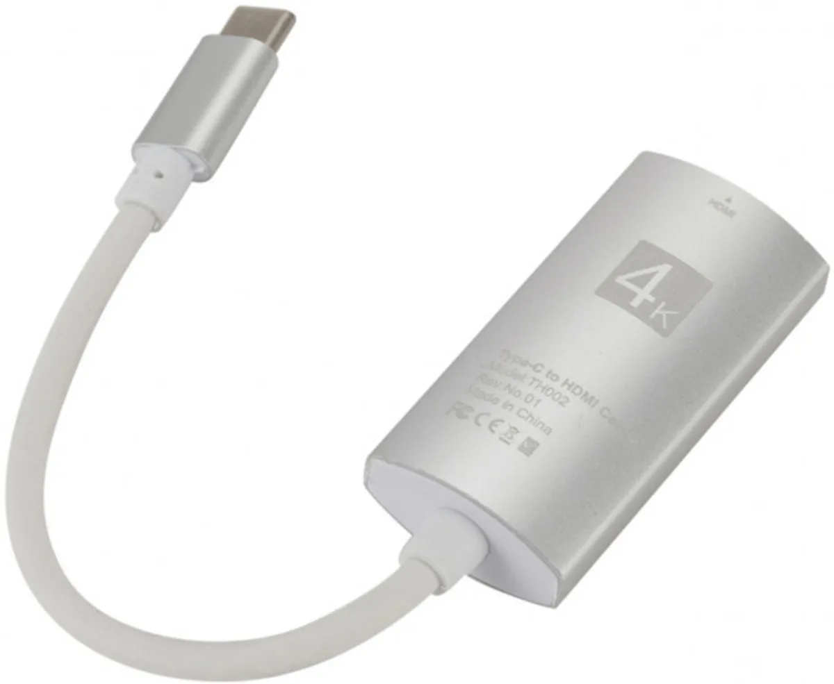 Перехідник USB 3.1 Type-C --> HDMI (F), 4K 30HZ, кабель 0.1м, срібний