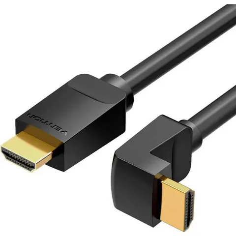 Кабель HDMI M - M, 2.0м, V2.0, 4K 60Гц, кут 90°,  PVC, чорний Vention