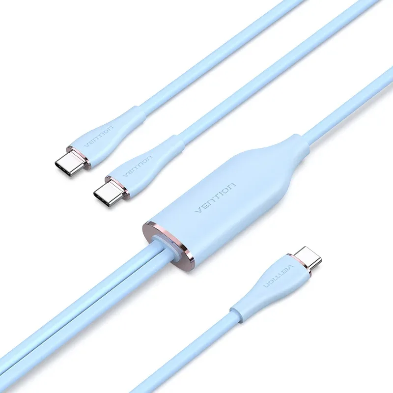 Кабель USB 2.0 Type-C M - 2хType-C M Y-Splitter 1.5м 100W Blue Silicone Type Vention