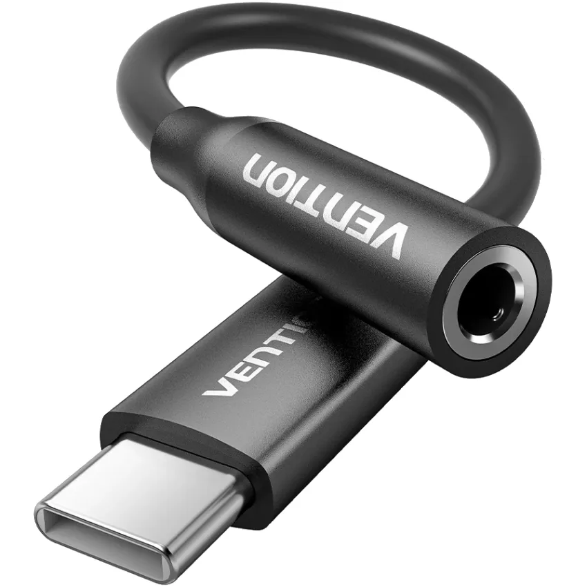 Перехідник USB-C --> аудіо Jack 3.5мм, Aluminum Alloy, чорний Vention