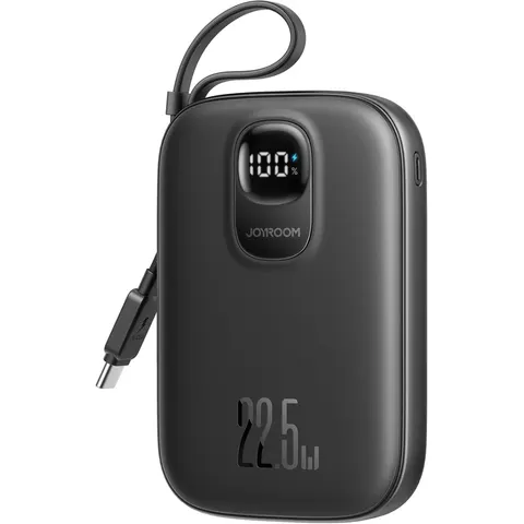 УМБ Joyroom 10000mAh 22,5W PD,QC, USB-A, USB-C In/Out with built-in USB-C cable Black
