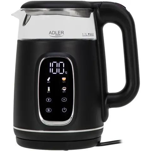 Електрочайник Adler AD 1305 black silver 1850-2200Вт/ 1.7л/ скло/ встановлення температури/