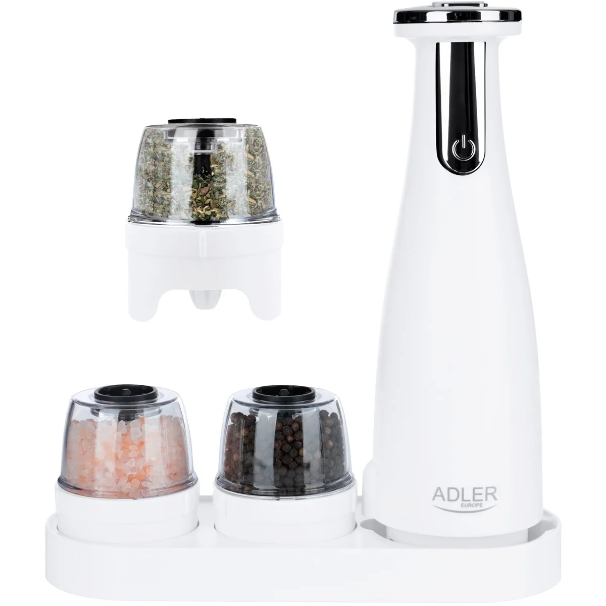 Млинок для спецій Adler AD 4449 white електричний/150мл/керамічні жорна/USB-C/3 змінні млинки/білий